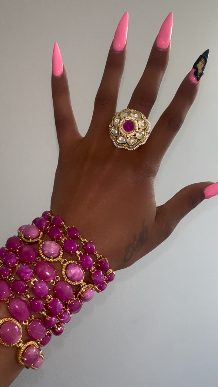 Pink Heritage Kundan Ring