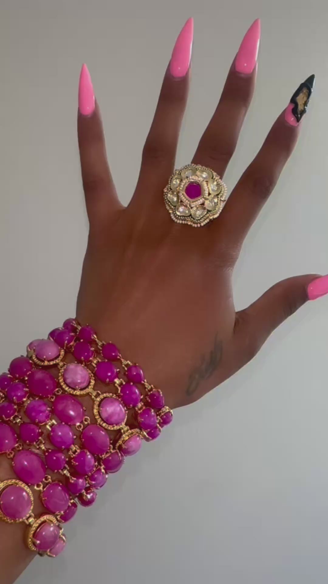 Pink Heritage Kundan Ring